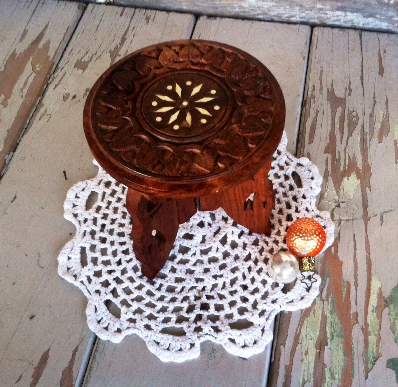 Vintage Carved Sheesham Wood Mini Table Home by happydayantiques