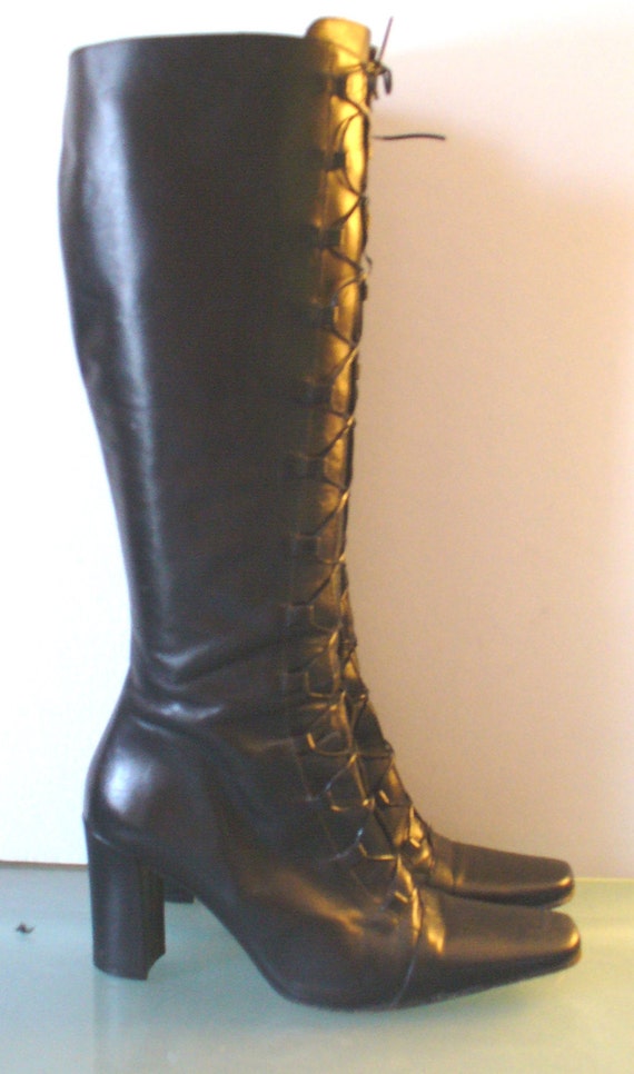 Pegabo Black Leather Corset Style Boots Size by TheOldBagOnline