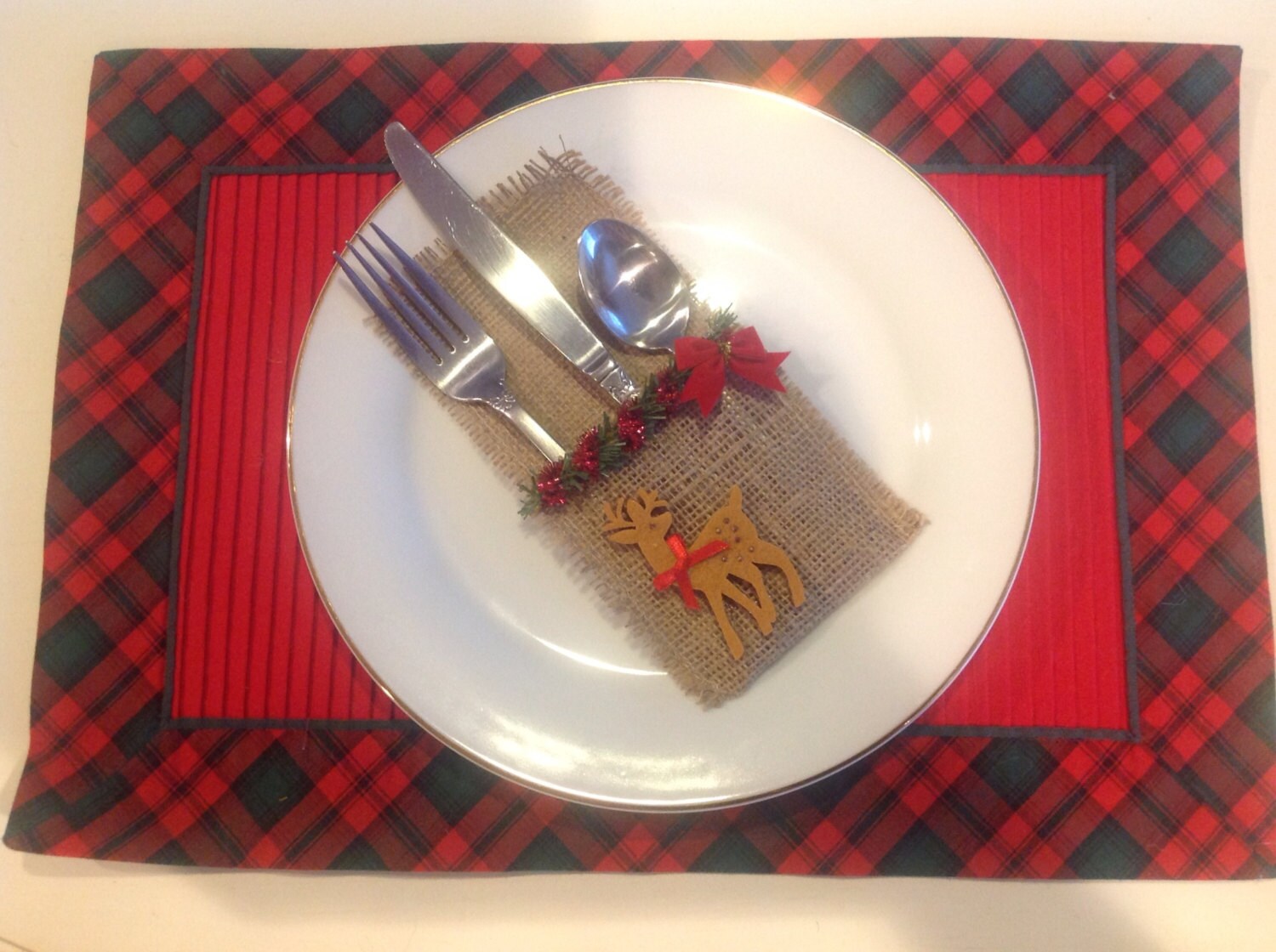 Holiday Burlap Silverware Holder Christmas Decor Christmas Table Decor Housewarming Gift Holiday Table Reindeer Decor Set of 6