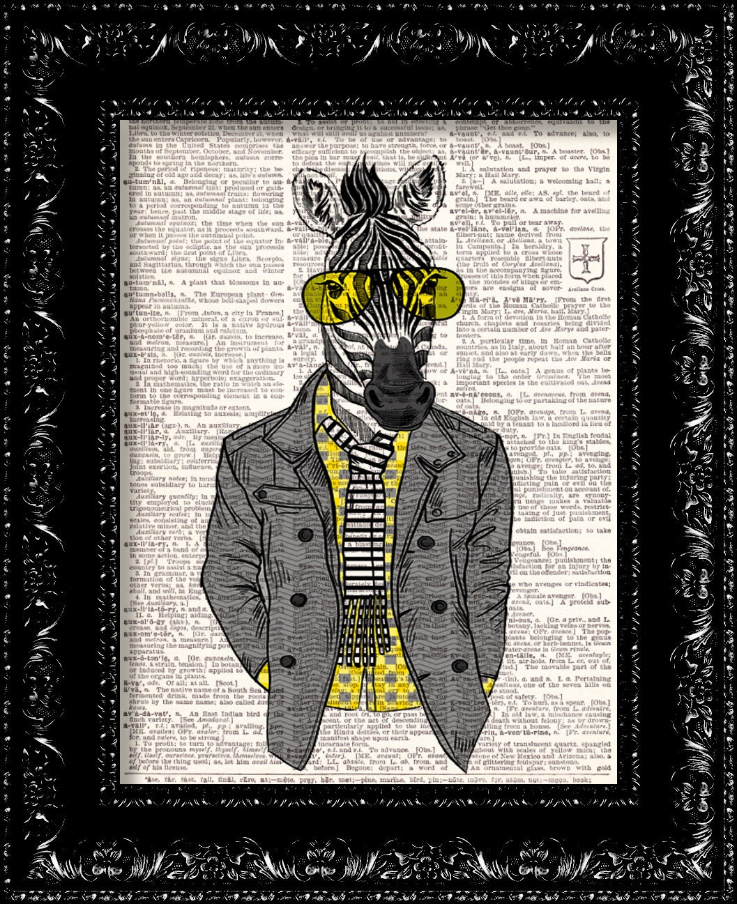 Zebra Hipster DICTIONARY Print Geeky Zebra In Suit Print