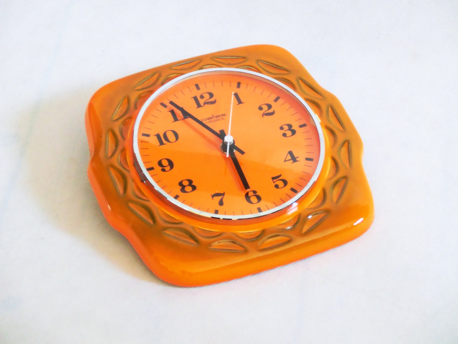 Vintage Wall Clock, Vintage ceramic clock , Wall clock , Ceramic Orange