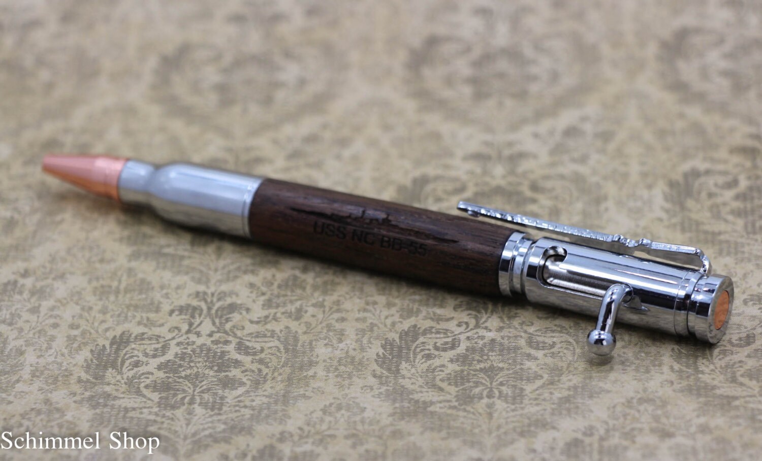 Handmade Schimmel Pen, Bolt Action Bullet Pen, Chrome or Gun