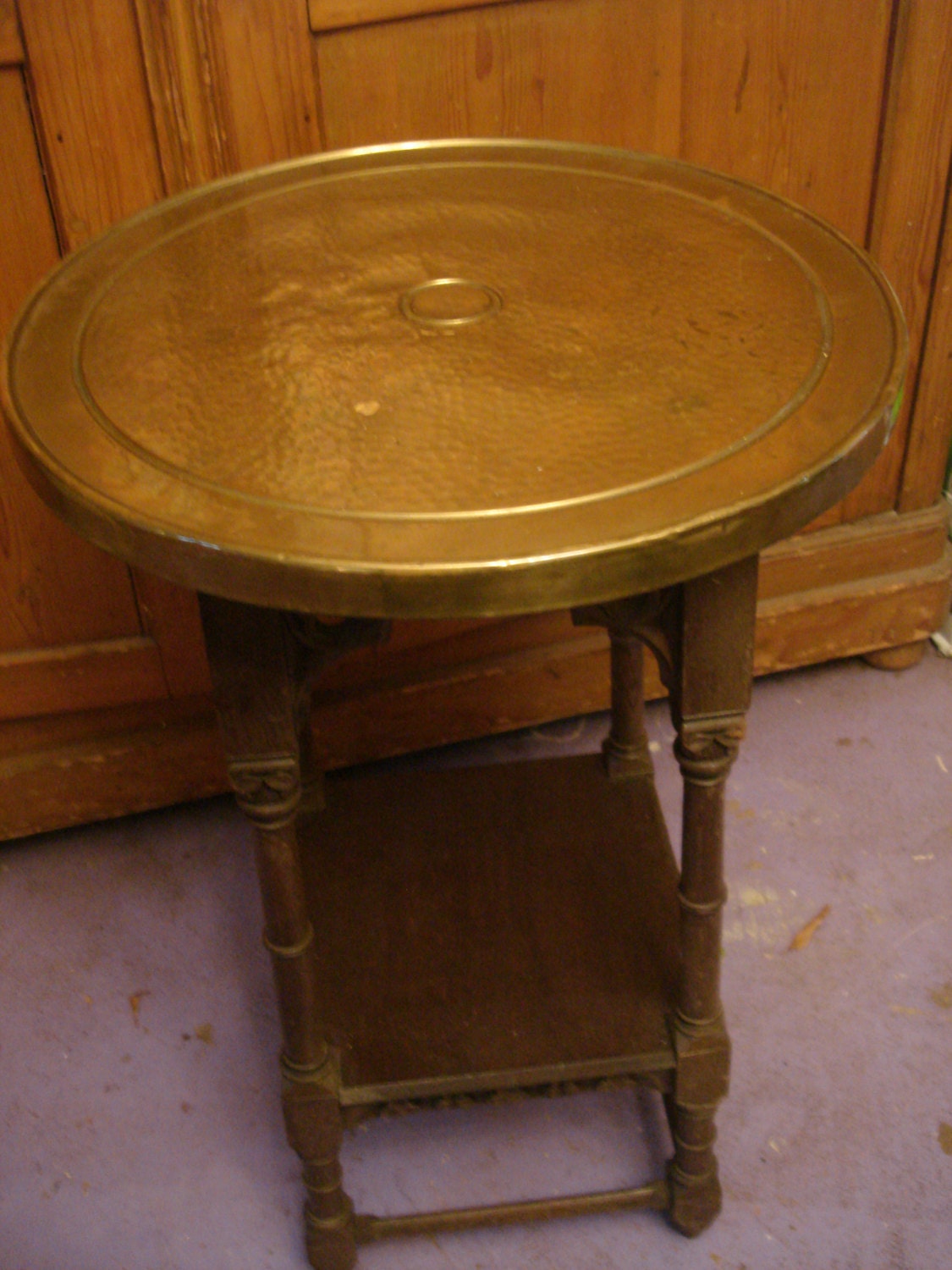 antique table ornate wood brass top table tall table gothic table side