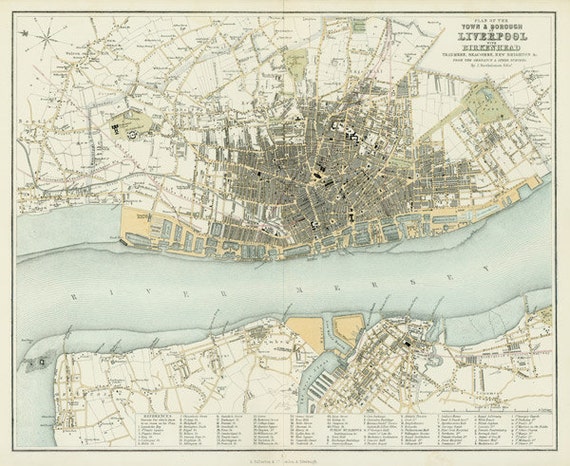 Liverpool 1865. Antique City Map of Liverpool by patternsnprints