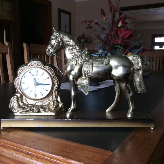 United Electric Horse Clock metal horse and base by CraftyRandall