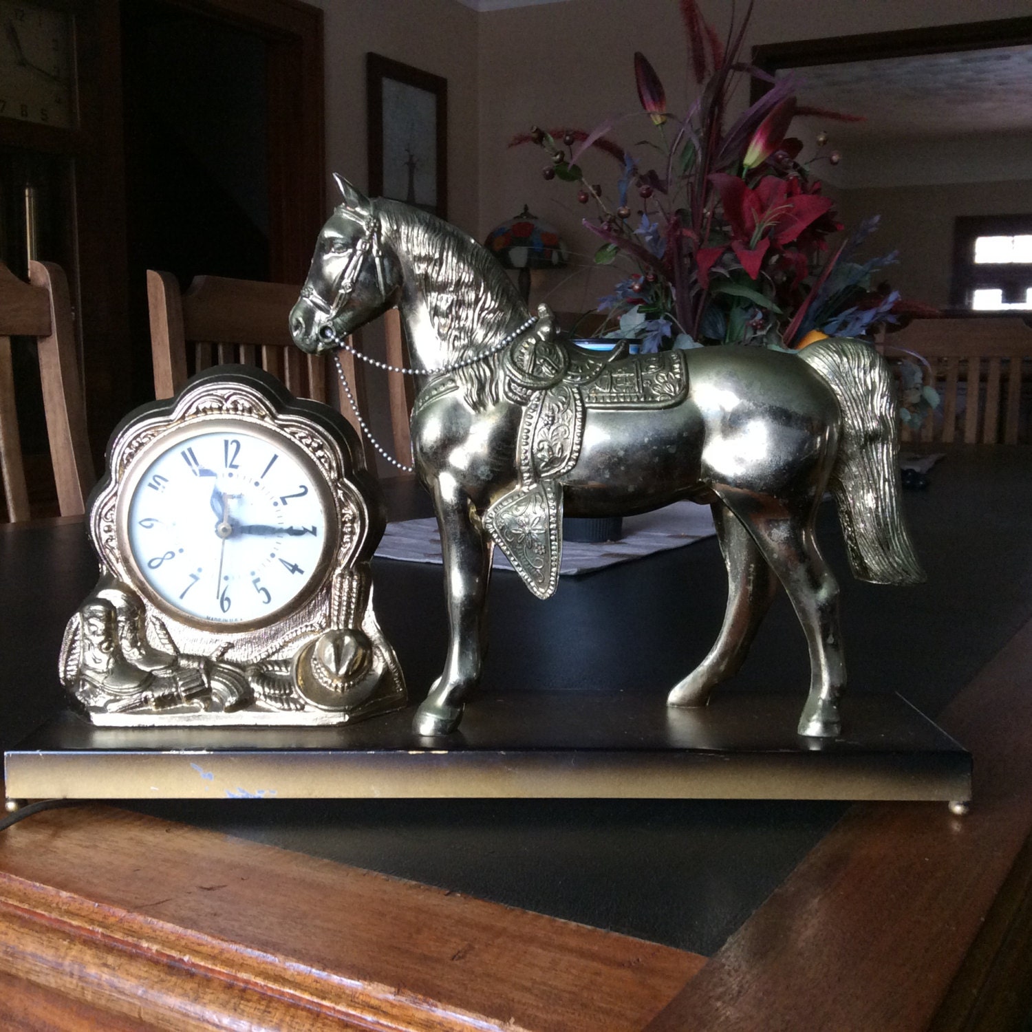 United Electric Horse Clock metal horse and base by CraftyRandall