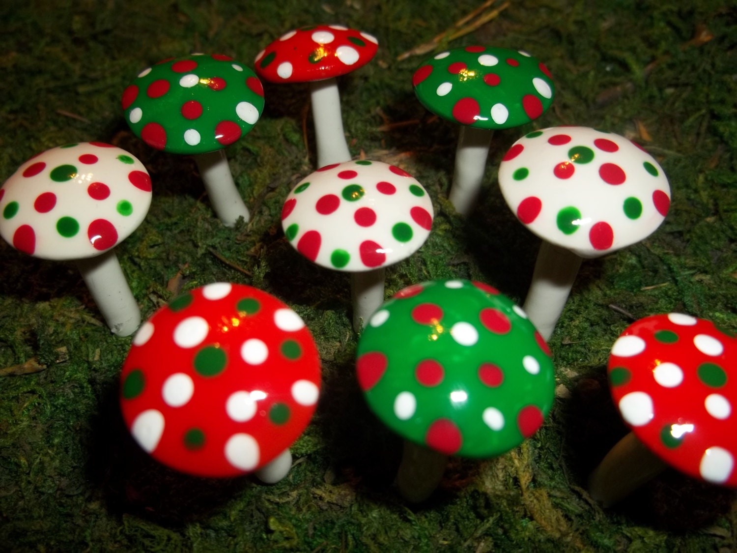 9 Christmas miniature garden mushrooms terrarium decor accessories handmade polymer table decor centerpiece woodland holiday