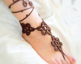 Chocolate flowers crochet barefoot sandals.