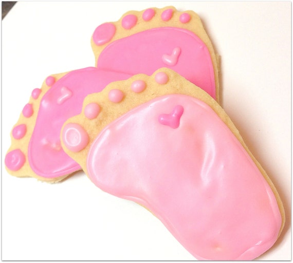 Baby Sugar Cookies Pink Baby Feet Iced by SugarMeDesserterie