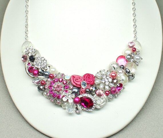 Items similar to Bright Pink Statement Necklace- Pink Bridal Statement ...