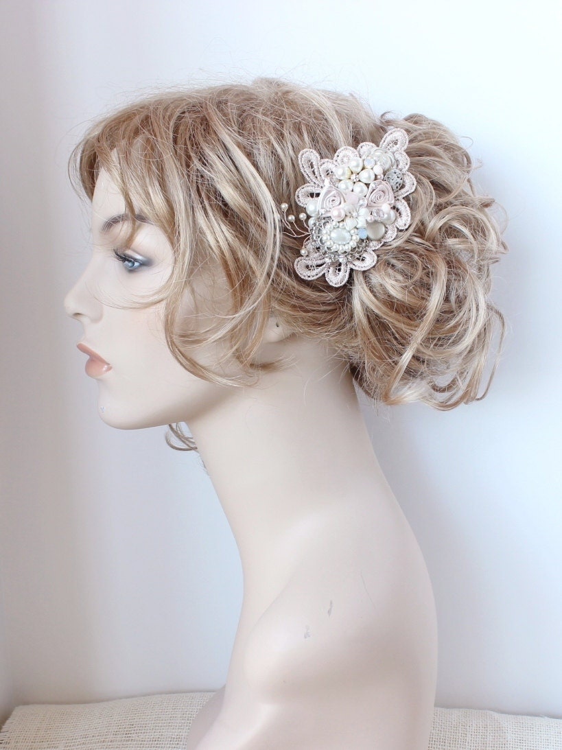 Pale Pink Bridal Comb Blush Hair Accessories Bridal by BrassBoheme