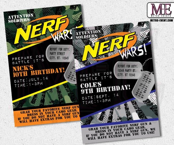 Nerf Wars Birthday Invitations, Nerf Wars Invitations, Invitations, Nerf Invitations, Nerf Invitation, Nerf Party, Invitation, Nerf Il_570xn