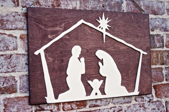 Wooden Nativity Scene Nativity Silhouette Manger by HopeFarmCo