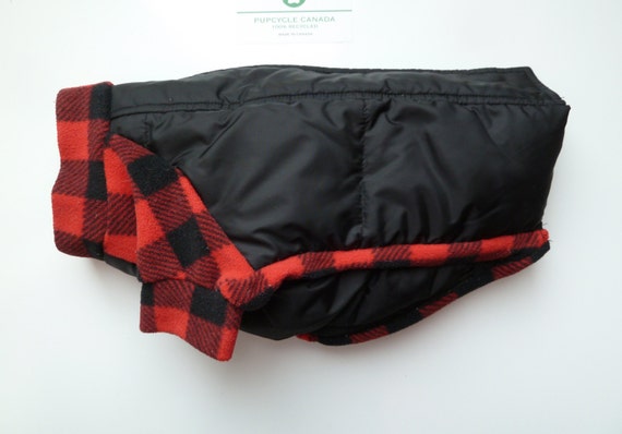 Down Fill Plaid Fleece Lumberjack Upcycled Dog Winter Coat