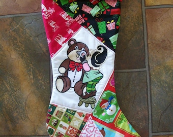Large Personalised Christmas stocking, without or without embroidered panel