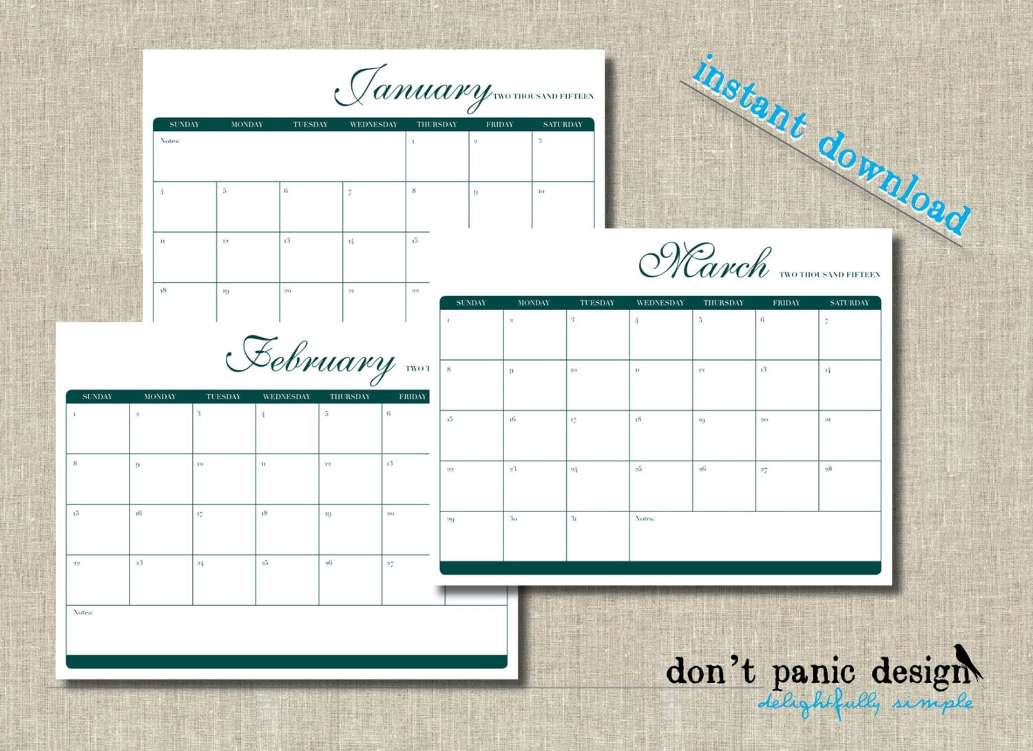 modern script printable monthly calendar 2014 by dontpanicdesign