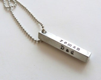 Personalized Mens Necklace, Gift for Him,Custom Name, Hand Stamped Necklace, Mens Bar,Groomsmen Gift, Grooms Gift,Sam Hunt Necklace