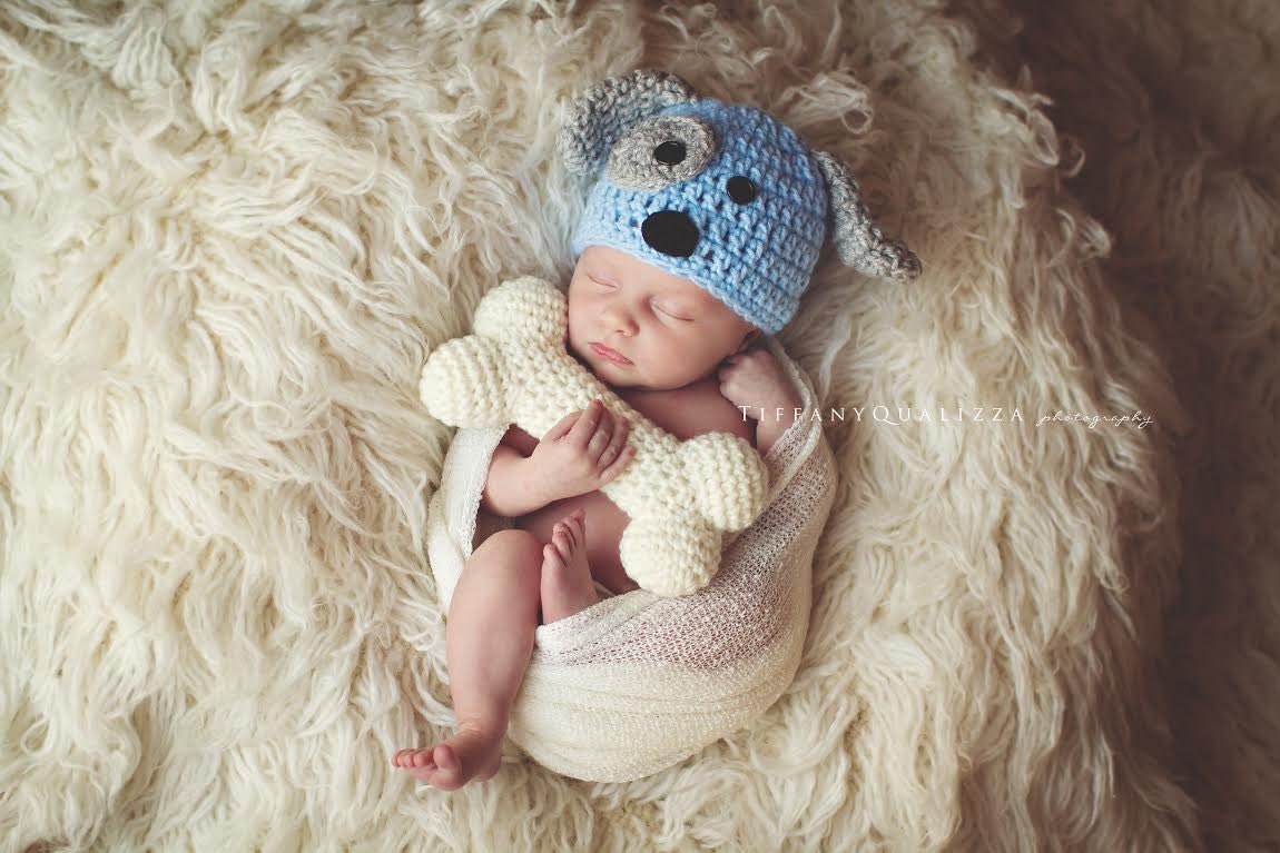 Crochet newborn baby puppy hat and bone set newborn photo
