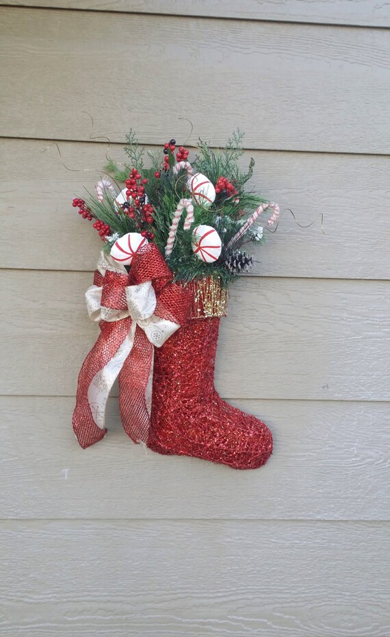 Christmas Wreath Mesh Wreath Christmas Stocking by RedRobynLane