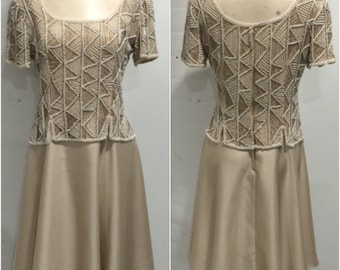1980s Cream Beaded Party Dress