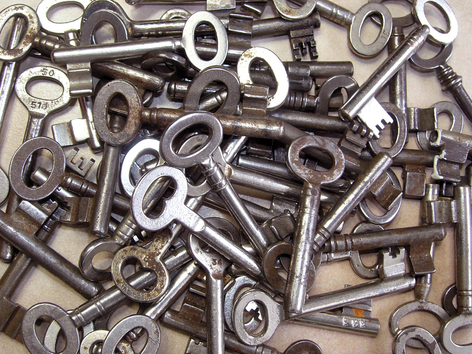 10 Old Furniture and Door Keys, Vintage European Keys, Collectible