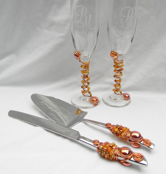 Warm COPPER  Orange Gold Bronze Beaded Wedding  Cake  server 