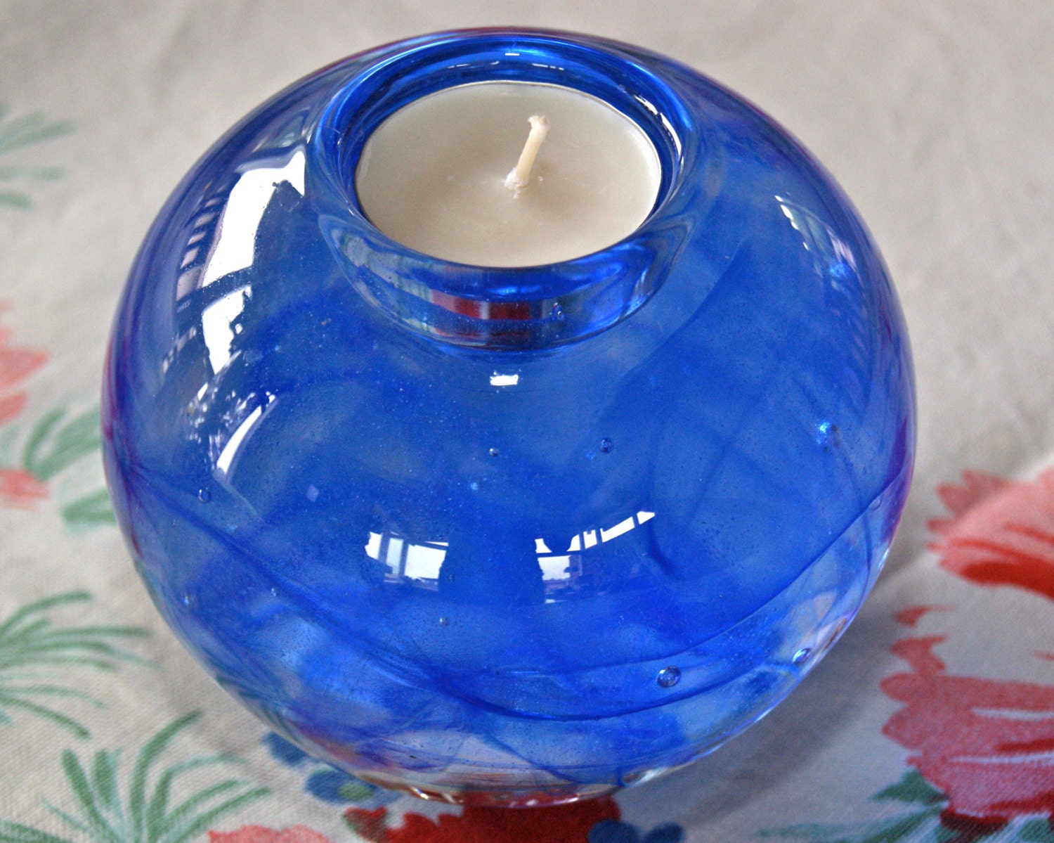 blue Kosta Boda glass candle holder by VtgHawaiianBeauty