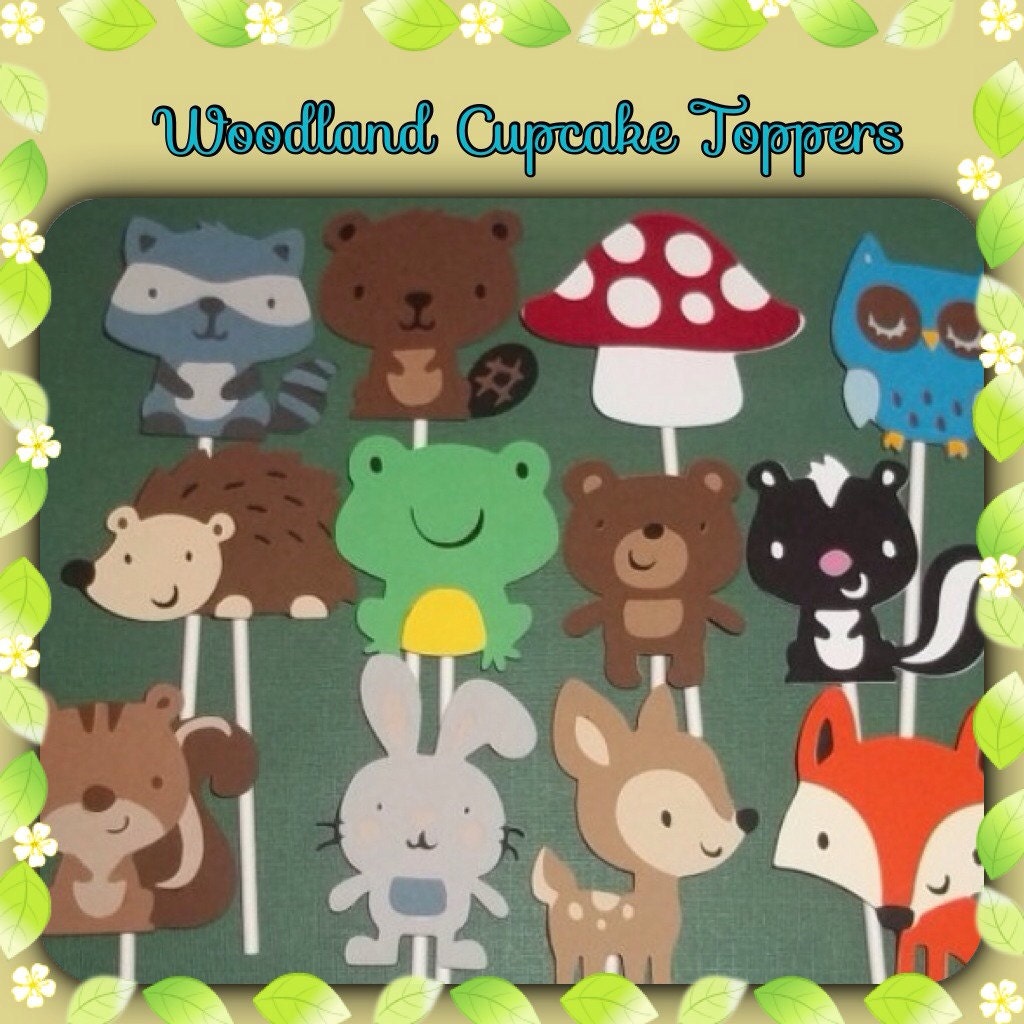 12 Woodland Animal Cupcake Toppers Diaper Cake decorations