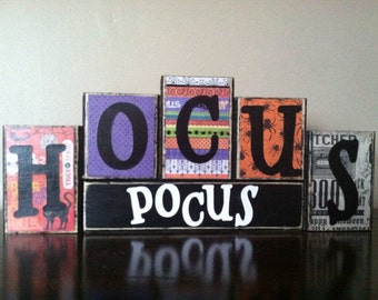 Halloween Decor, Halloween sign, Wood hocus pocus Blocks, Wood Halloween blocks, fall home decor, witches, halloween spells, spiders