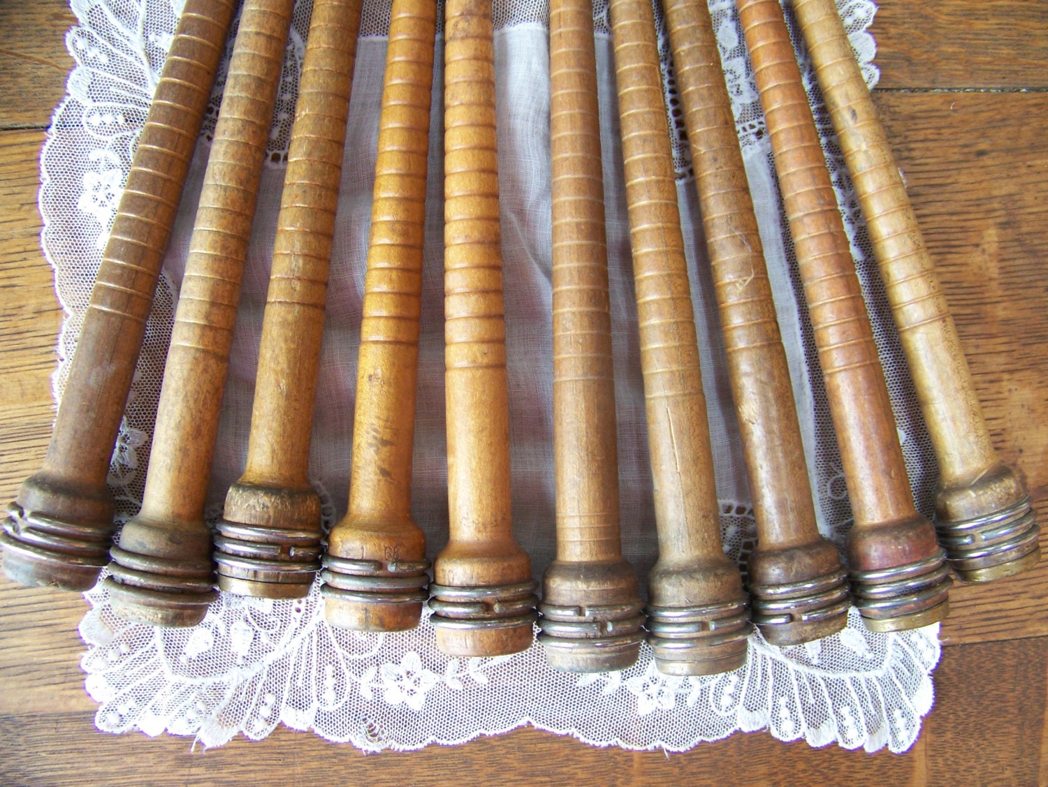 Antique Wooden Bobbins lot of 10 Antique Wood Bobbin by lesaestes