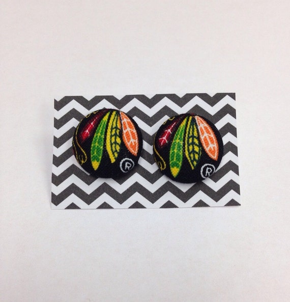 Chicago Blackhawks Handmade Fabric Button by OnlyYoursJewelry