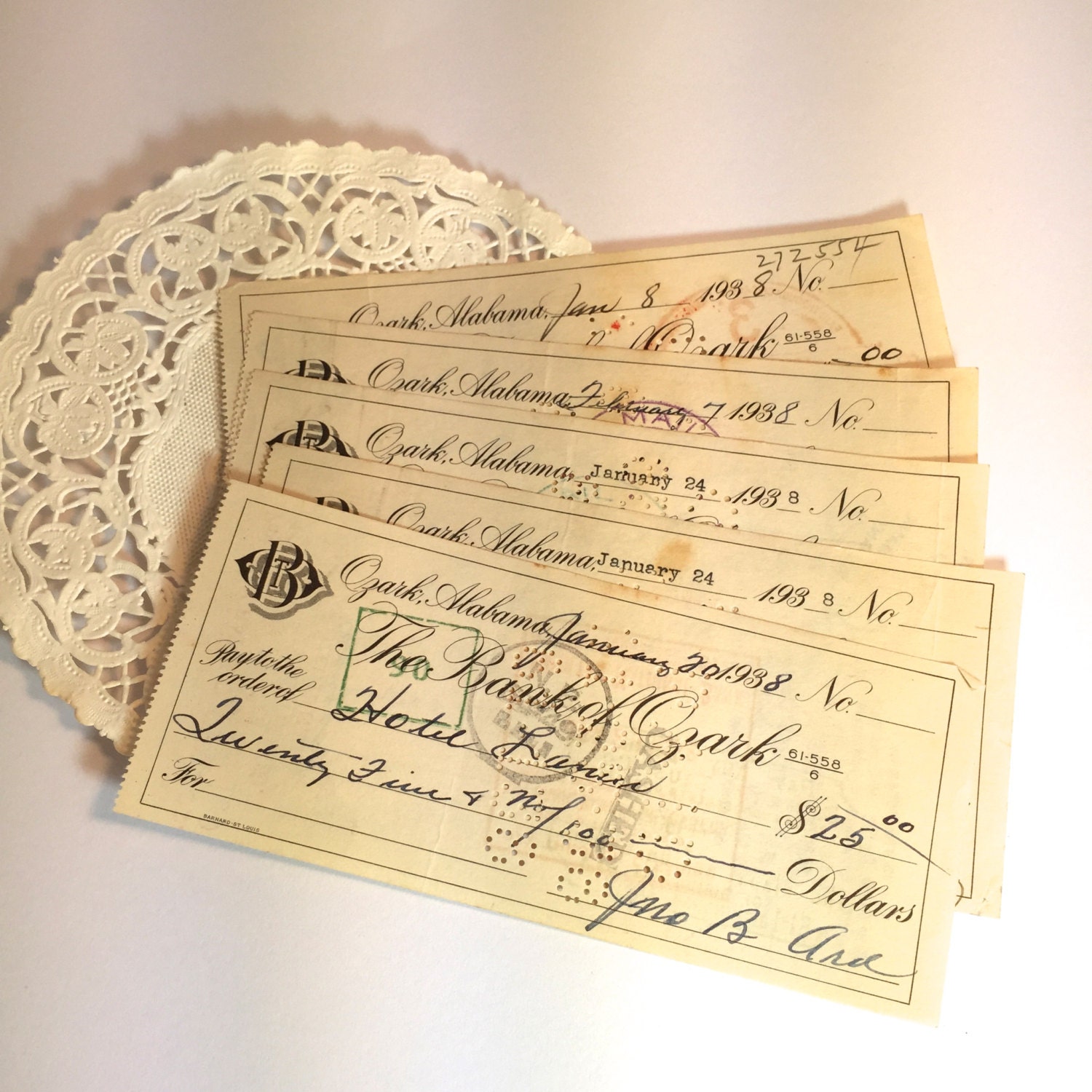 5 Bank Checks 1930's Vintage Checks the Bank of by TheBrownPear