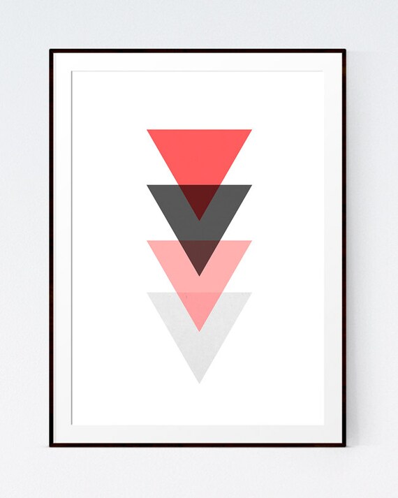 Items similar to Red Black Triangles Art, Black Geometric Wall Art, Red