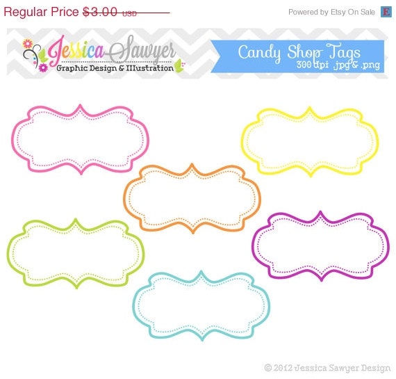 50% OFF- INSTANT DOWNLOAD, candy shop tags - whimsical clipart - printable labels - rainbow - cards - invitations - scrapbook - digital fra Il_570xn