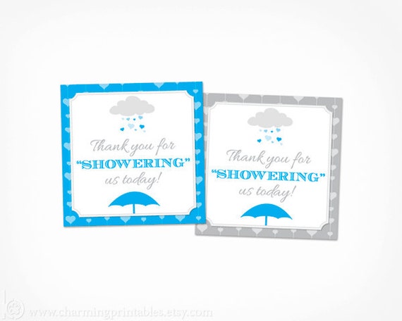 Boy Baby Shower Tags - INSTANT DOWNLOAD Printable PDF File - Thank You Tag Favor Labels - Blue and Gray Rain Shower Baby Shower with Love Il_570xn