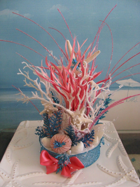 Coral Reef Beach Wedding Cake TopperBeach Wedding
