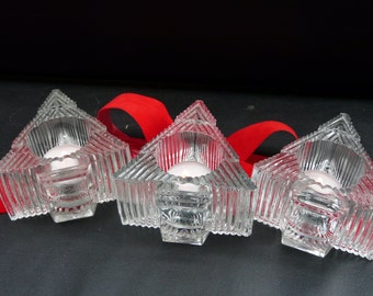 Christmas Tree, glass, votive candle holder, vintage