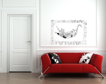 Cat in bed sticker / Wall Decal / Cat Wall Sticker /