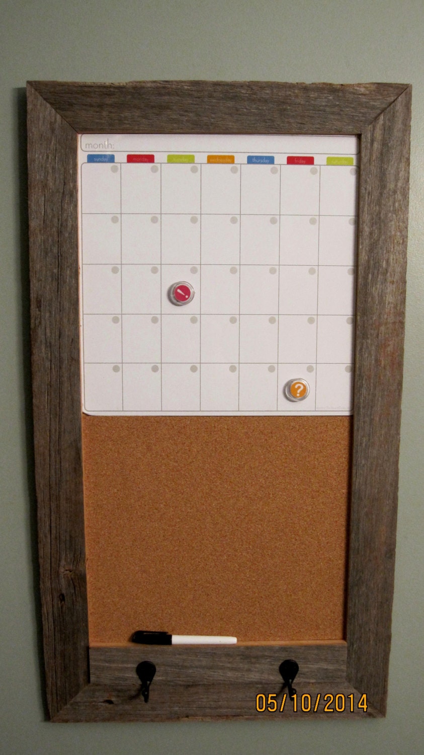 Message Center with Dry Erase Board & Hooks