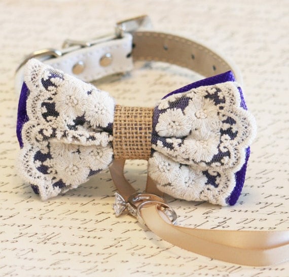 Items similar to Purple Dog Bow Tie, Lace and Burlap, Dog ring bearer