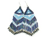 Navy blue - Long ethnic style beadwoven earrings - Native American inspired