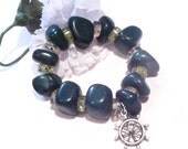 Jade stone bracelet, Charm jewelry, Sailor bracelet, Big Bead bracelet, Stretch jewelry, Boat bracelet, St Patricks Day bracelet, Easter