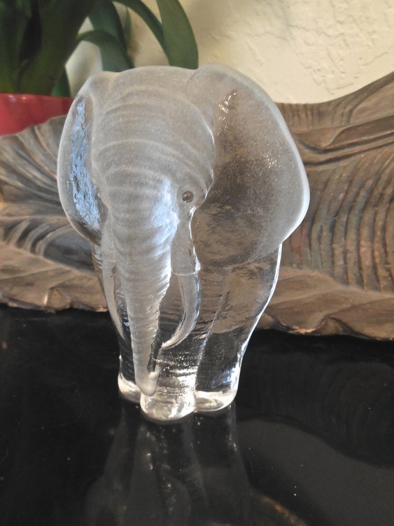 Vintage Elephant Statue Lead Crystal by Mats Jonasson Sweden