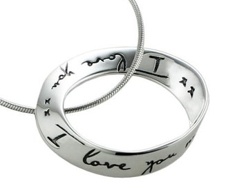 I Love You I Love You More Pendant Necklace Eternity Circle of Love Mobius Sterling Silver