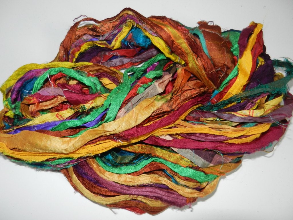 Recycled Sari Silk Ribbon Yarn35 Oz 100 Grams 60 Yards