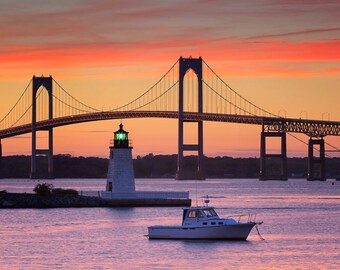 Metal Wall Art, Newport Bridge, Rho de Island, Goat Island Lighthouse ...