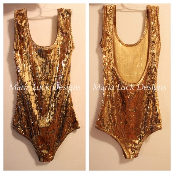 Gold sequin leotard costume for gymnastics circus by marialuck