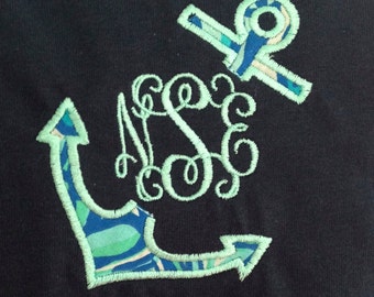 Lilly Pulitzer Fabric Sideways Anchor Monogrammed Shirt (Short Sleeve, Long Sleeve or Tank)
