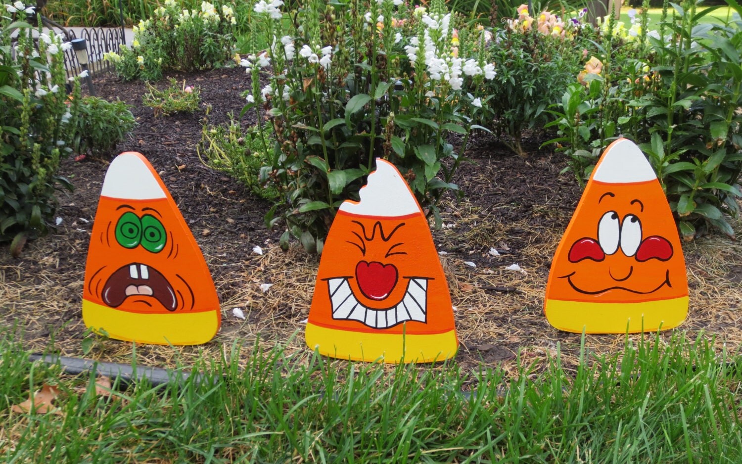 Set of 3 Halloween Crazy Candy Corn Outdoor by ChartinisYardArt