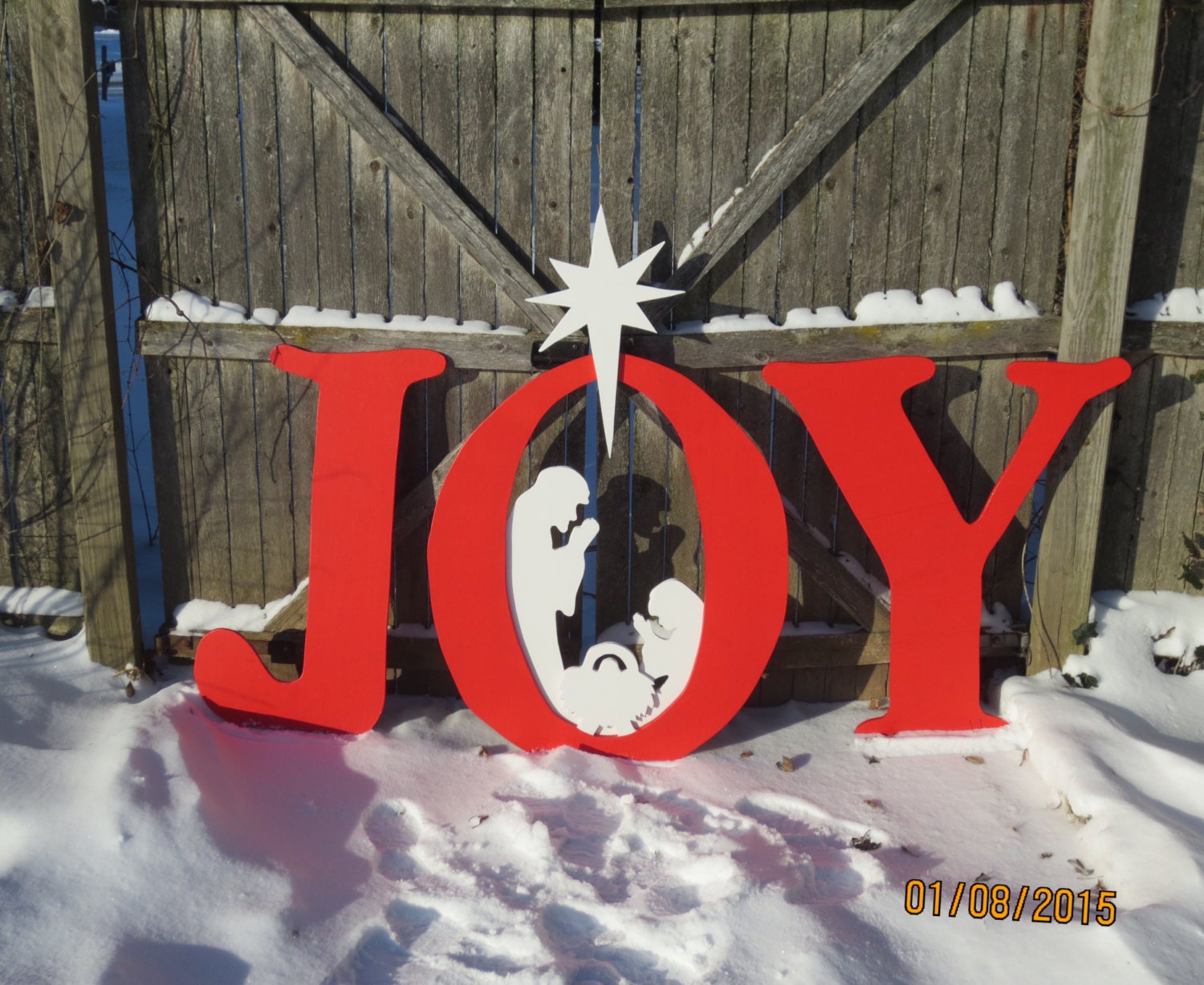 Joy Sign with Nativity Scene Wood Outdoor by ChartinisYardArt